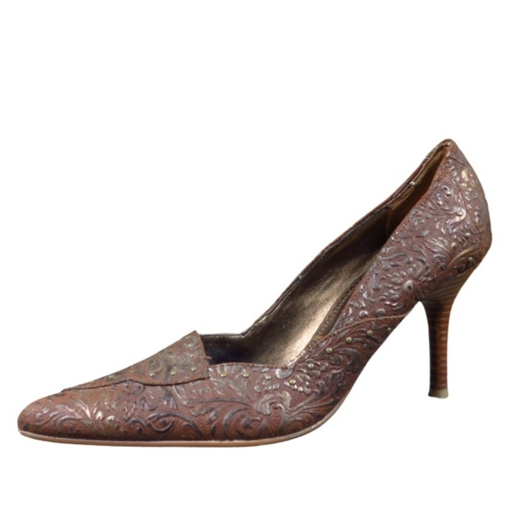 Tribeca Kenneth Cole Reaction Women Size 7 Brown Embossed Leather Pumps Heels